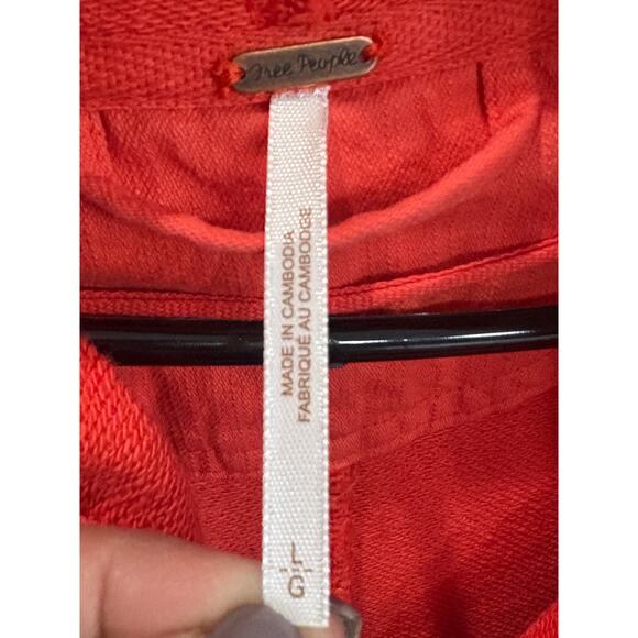 Free People Brentwood Hooded Cardigan Red Orange Oversized Jacket L - Picture 9 of 10